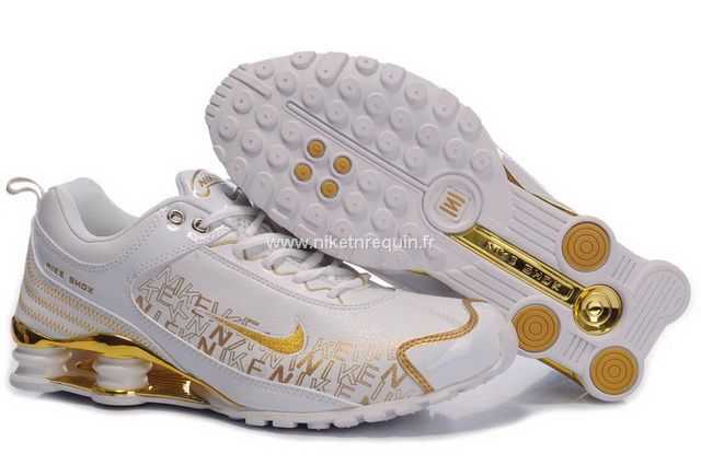 Hommes Nike Shox 93 Blancs Chaussures Dorees